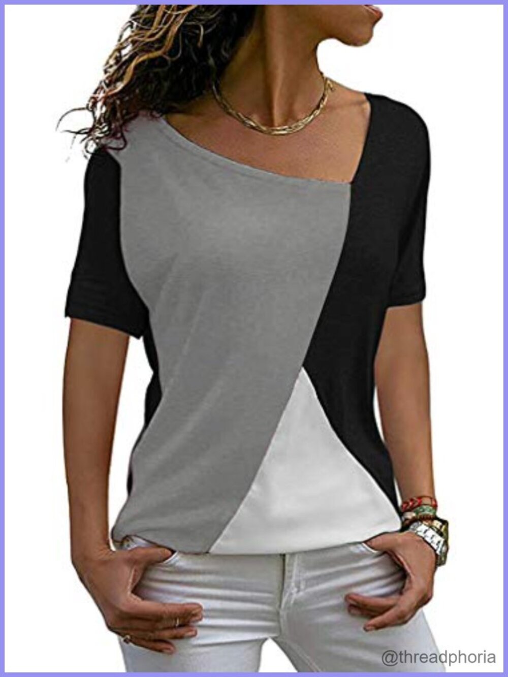 AYIFU Womens Summer Tunic Top Short Sleeve Asymmetric Neck Blouse